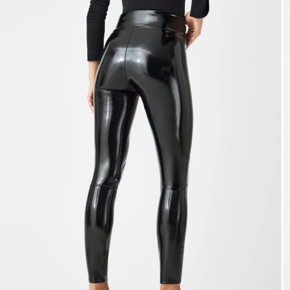 SPANX black Faux Leather Patent Leggings size Large L. - Picture 2 of 6